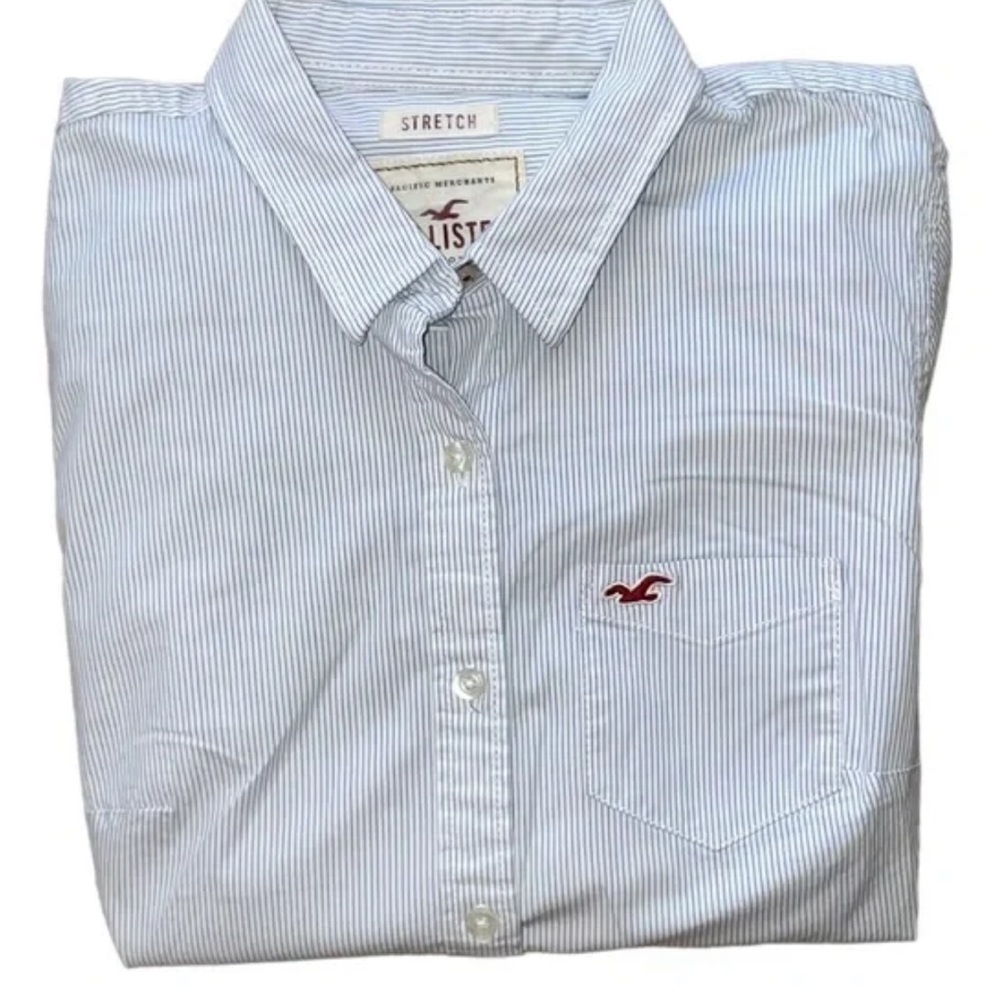 Womens Hollister 1922 Striped Long Sleeve Button Down Shirt Logo Pocket Small